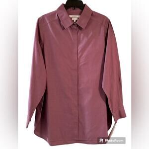 Foxcroft Blouse Button Up Women's Non Iron Purple Violet Long Sleeve Shirt NWT